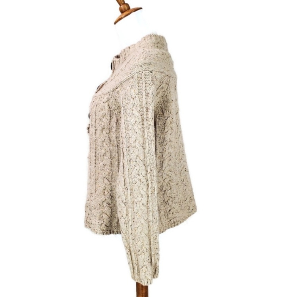 Eddie Bauer Beige Cable Knit fisherman Sweater Cardigan EUC - Picture 9 of 16